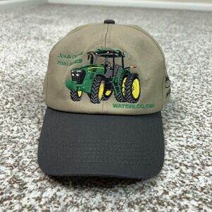 Vintage K Products John Deere Hat Cap Snap Back Mens One Size Beige Tractor 90s